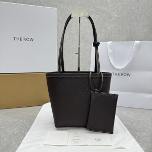 The Row Park Topstitched Small Dark Brown Grained Leather Tote Bag A1854 The Row Park Topstitched Small Dark Brown Grained Leather Tote Bag A1854