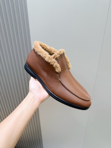 Loro Piana Open Walk Ankle Boots with Shearling Brown Calfskin Leather Loro Piana Open Walk Ankle Boots with Shearling Brown Calfskin Leather