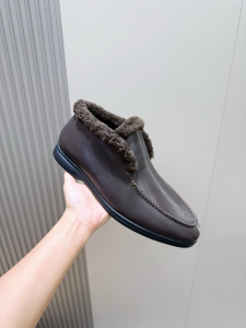 Loro Piana Open Walk Ankle Boots with Shearling Dark Brown Calfskin Leather Loro Piana Open Walk Ankle Boots with Shearling Dark Brown Calfskin Leather