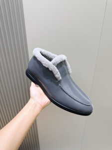 Loro Piana Open Walk Ankle Boots with Shearling Gray Calfskin Leather Loro Piana Open Walk Ankle Boots with Shearling Gray Calfskin Leather