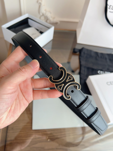 Celine Triomphe Buckle Black Leather Belt 25MM Celine Triomphe Buckle Black Leather Belt 25MM