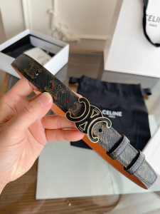 Celine Triomphe Buckle Brown Canvas Belt 25MM Celine Triomphe Buckle Brown Canvas Belt 25MM