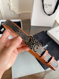 Celine Triomphe Buckle Brown Canvas Belt 25MM Celine Triomphe Buckle Brown Canvas Belt 25MM