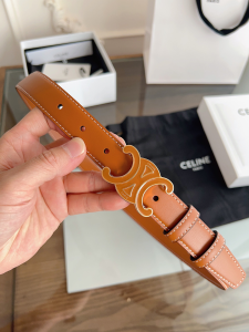 Celine Triomphe Buckle Brown Leather Belt 25MM Celine Triomphe Buckle Brown Leather Belt 25MM