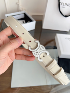 Celine Triomphe Buckle White Leather Belt 25MM Celine Triomphe Buckle White Leather Belt 25MM