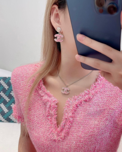 Chanel Pink CC Logo Pendant Earrings
