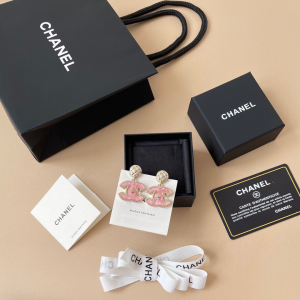 Chanel Pink CC Logo Pendant Earrings