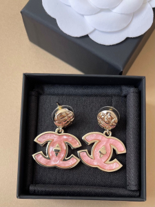 Chanel Pink CC Logo Pendant Earrings