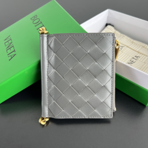 Bottega Veneta Solstice Small Bi Fold Wallet Gray Woven Intrecciato Calf Leather Bottega Veneta Solstice Small Bi Fold Wallet Gray Woven Intrecciato Calf Leather