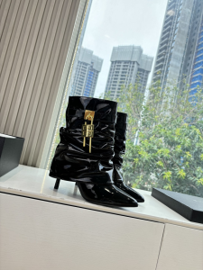 Givenchy Shark Lock Stiletto Slouchy Ankle Boots Black Patent Leather 110MM Givenchy Shark Lock Stiletto Slouchy Ankle Boots Black Patent Leather 110MM