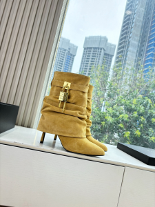 Givenchy Shark Lock Stiletto Slouchy Ankle Boots Yellow Suede Leather 110MM Givenchy Shark Lock Stiletto Slouchy Ankle Boots Yellow Suede Leather 110MM