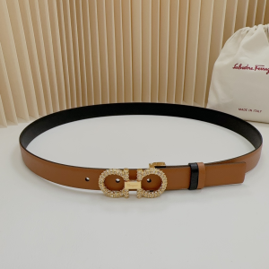 Ferragamo Crystals Gancini Buckle Beige Black Leather Belt Ferragamo Crystals Gancini Buckle Beige Black Leather Belt