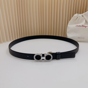 Ferragamo Crystals Gancini Buckle Black Leather Belt Ferragamo Crystals Gancini Buckle Black Leather Belt