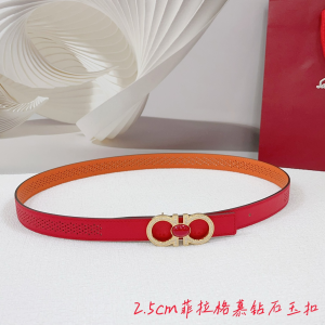 Ferragamo Crystals Gancini Buckle Leather Belt Red Ferragamo Crystals Gancini Buckle Leather Belt Red