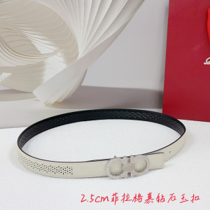 Ferragamo Crystals Gancini Buckle Leather Belt White Ferragamo Crystals Gancini Buckle Leather Belt White
