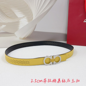 Ferragamo Crystals Gancini Buckle Leather Belt Yellow Ferragamo Crystals Gancini Buckle Leather Belt Yellow