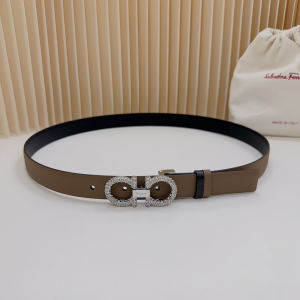 Ferragamo Crystals Gancini Buckle Light Gray Black Leather Belt Ferragamo Crystals Gancini Buckle Light Gray Black Leather Belt