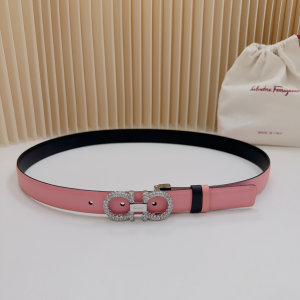 Ferragamo Crystals Gancini Buckle Light Pink Black Leather Belt Ferragamo Crystals Gancini Buckle Light Pink Black Leather Belt