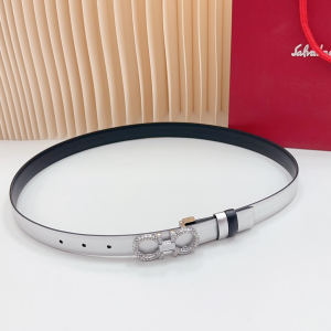 Ferragamo Crystals Gancini Buckle Silver Black Leather Belt Ferragamo Crystals Gancini Buckle Silver Black Leather Belt