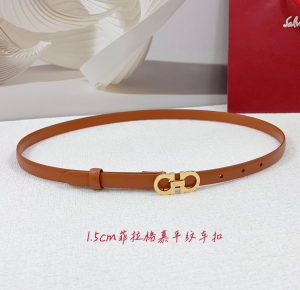 Ferragamo Mini Gancini Buckle Brown Leather Thin Belt Ferragamo Mini Gancini Buckle Brown Leather Thin Belt