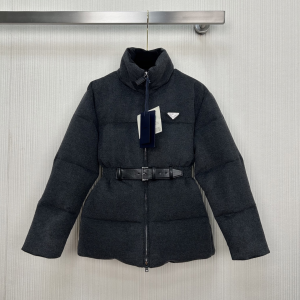 Prada Flannel Belted Virgin Gray Wool Puffer Down Jacket Prada Flannel Belted Virgin Gray Wool Puffer Down Jacket