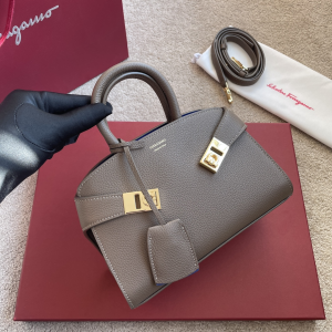 Ferragamo Hug Small Leather Top Handle Shoulder Bag Gray Ferragamo Hug Small Leather Top Handle Shoulder Bag Gray