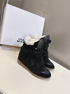 Isabel Marant Bekett High Top Wedge Sneaker with Shearling Black Suede Leather Isabel Marant Bekett High Top Wedge Sneaker with Shearling Black Suede Leather