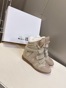 Isabel Marant Bekett High Top Wedge Sneaker with Shearling Light Gray Suede Leather Isabel Marant Bekett High Top Wedge Sneaker with Shearling Light Gray Suede Leather