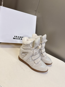 Isabel Marant Bekett High Top Wedge Sneaker with Shearling Off White Suede Leather Isabel Marant Bekett High Top Wedge Sneaker with Shearling Off White Suede Leather