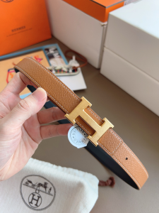 Hermes Classic H Buckle Brown Calfskin Leather Belt Hermes Classic H Buckle Brown Calfskin Leather Belt