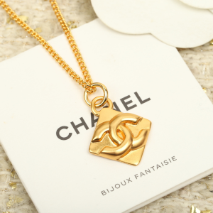Chanel Gold Metal CC Logo Pendant Necklaces