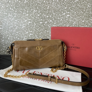 Valentino Small Panthea Shoulder Bag Brown Nappa Leather with Chevron Pattern Valentino Small Panthea Shoulder Bag Brown Nappa Leather with Chevron Pattern