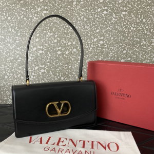 Valentino Vain Top Handle Shoulder Bag Black Shiny Calfskin Leather Valentino Vain Top Handle Shoulder Bag Black Shiny Calfskin Leather