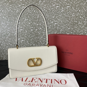 Valentino Vain Top Handle Shoulder Bag White Shiny Calfskin Leather Valentino Vain Top Handle Shoulder Bag White Shiny Calfskin Leather