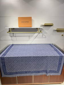 Louis Vuitton Lock and Go Denim Blue Silk Wool Monogram Shawl Scarf Louis Vuitton Lock and Go Denim Blue Silk Wool Monogram Shawl Scarf