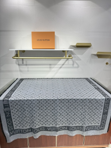 Louis Vuitton Lock and Go Denim Gray Silk Wool Monogram Shawl Scarf Louis Vuitton Lock and Go Denim Gray Silk Wool Monogram Shawl Scarf