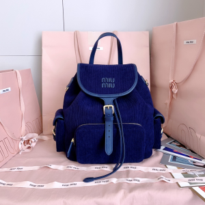 Miu Miu Corduroy Multi Pocket Blue Cotton Backpack Bag Miu Miu Corduroy Multi Pocket Blue Cotton Backpack Bag