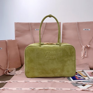 Miu Miu Large Suede Leather Top Handle Bag Light Green Miu Miu Large Suede Leather Top Handle Bag Light Green