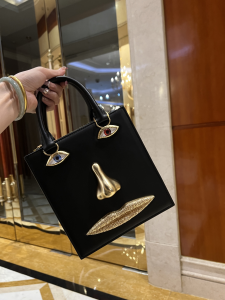 Schiaparelli Anatomical Jewelery Black Leather Face Tote Shoulder Bag Schiaparelli Anatomical Jewelery Black Leather Face Tote Shoulder Bag