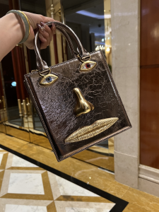 Schiaparelli Anatomical Jewelery Bronze Metallic Leather Face Tote Shoulder Bag Schiaparelli Anatomical Jewelery Bronze Metallic Leather Face Tote Shoulder Bag