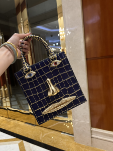 Schiaparelli Anatomical Jewelery Navy Blue Crocodile Embossed Leather Face Tote Shoulder Bag Schiaparelli Anatomical Jewelery Navy Blue Crocodile Embossed Leather Face Tote Shoulder Bag