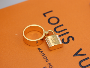 Louis Vuitton Gold Metal Crystal LV Padlock Rings Louis Vuitton Gold Metal Crystal LV Padlock Rings