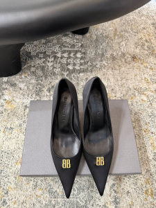 Balenciaga Avenue BB Knife Black Satin Pumps 75MM Balenciaga Avenue BB Knife Black Satin Pumps 75MM