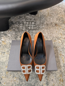 Balenciaga Crystal BB Knife Brown Satin Pumps 75MM Balenciaga Crystal BB Knife Brown Satin Pumps 75MM