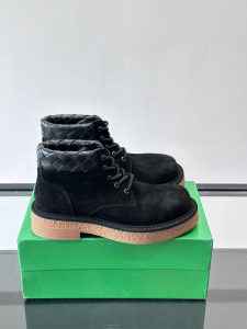 Bottega Veneta Haddock Lace Up Ankle Boot Black Suede Calfskin Leather Bottega Veneta Haddock Lace Up Ankle Boot Black Suede Calfskin Leather