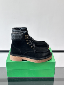 Bottega Veneta Haddock Lace Up Ankle Boot Black Suede Calfskin Leather Bottega Veneta Haddock Lace Up Ankle Boot Black Suede Calfskin Leather