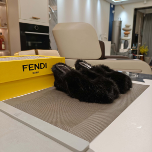 Fendi Arco Black Shearling Wedge Heel Sandals 85MM Fendi Arco Black Shearling Wedge Heel Sandals 85MM