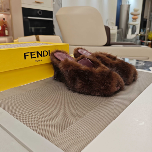Fendi Arco Dark Brown Shearling Wedge Heel Sandals 85MM Fendi Arco Dark Brown Shearling Wedge Heel Sandals 85MM