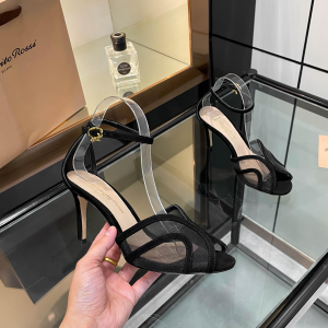 Gianvito Rossi Isabel Black Suede Leather and Mesh High Heeled Sandals 85MM Gianvito Rossi Isabel Black Suede Leather and Mesh High Heeled Sandals 85MM