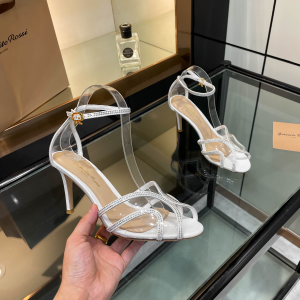 Gianvito Rossi Isabel Crystals Embellished White Leather High Heeled Sandals 85MM Gianvito Rossi Isabel Crystals Embellished White Leather High Heeled Sandals 85MM